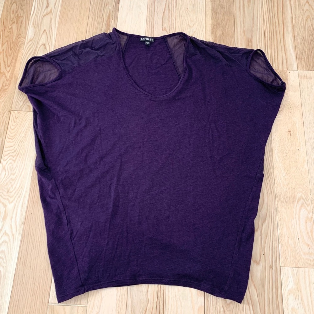 Express Short Sleeve Purple Tee Mesh Detailing XS